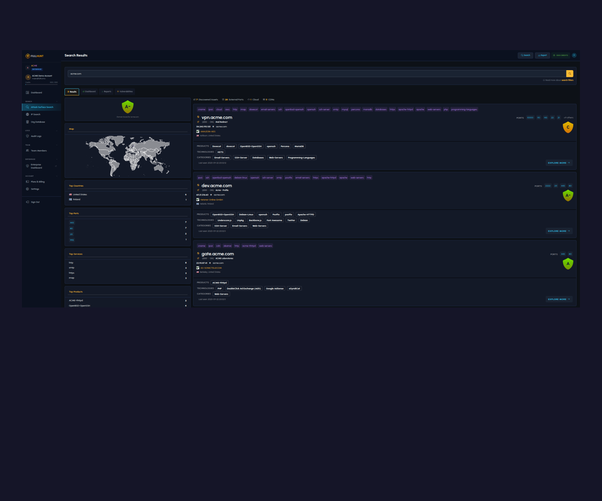 API Console search interface